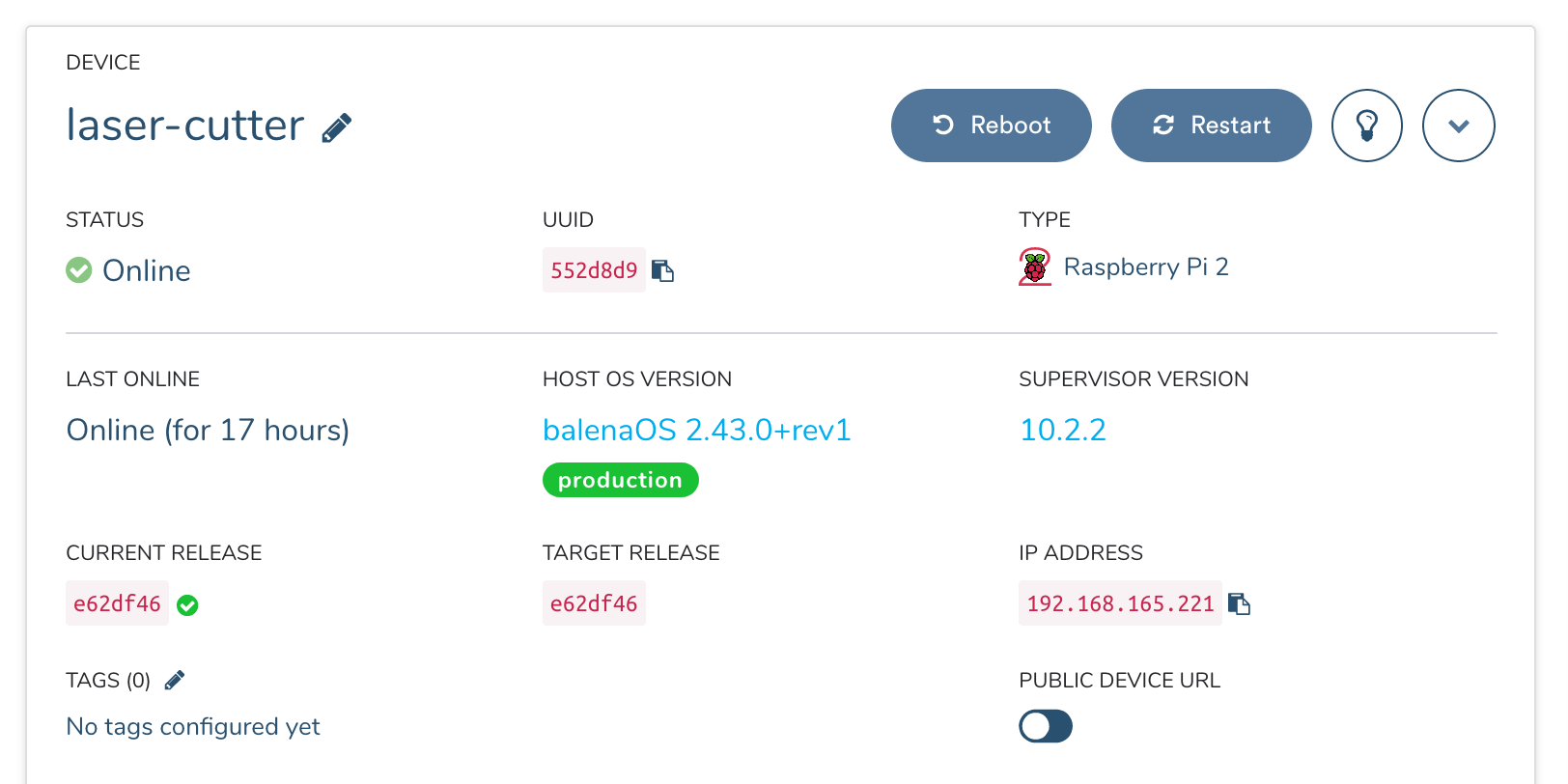 Once your device is provisioned and booted, it should show up on your balenaCloud dashboard.
