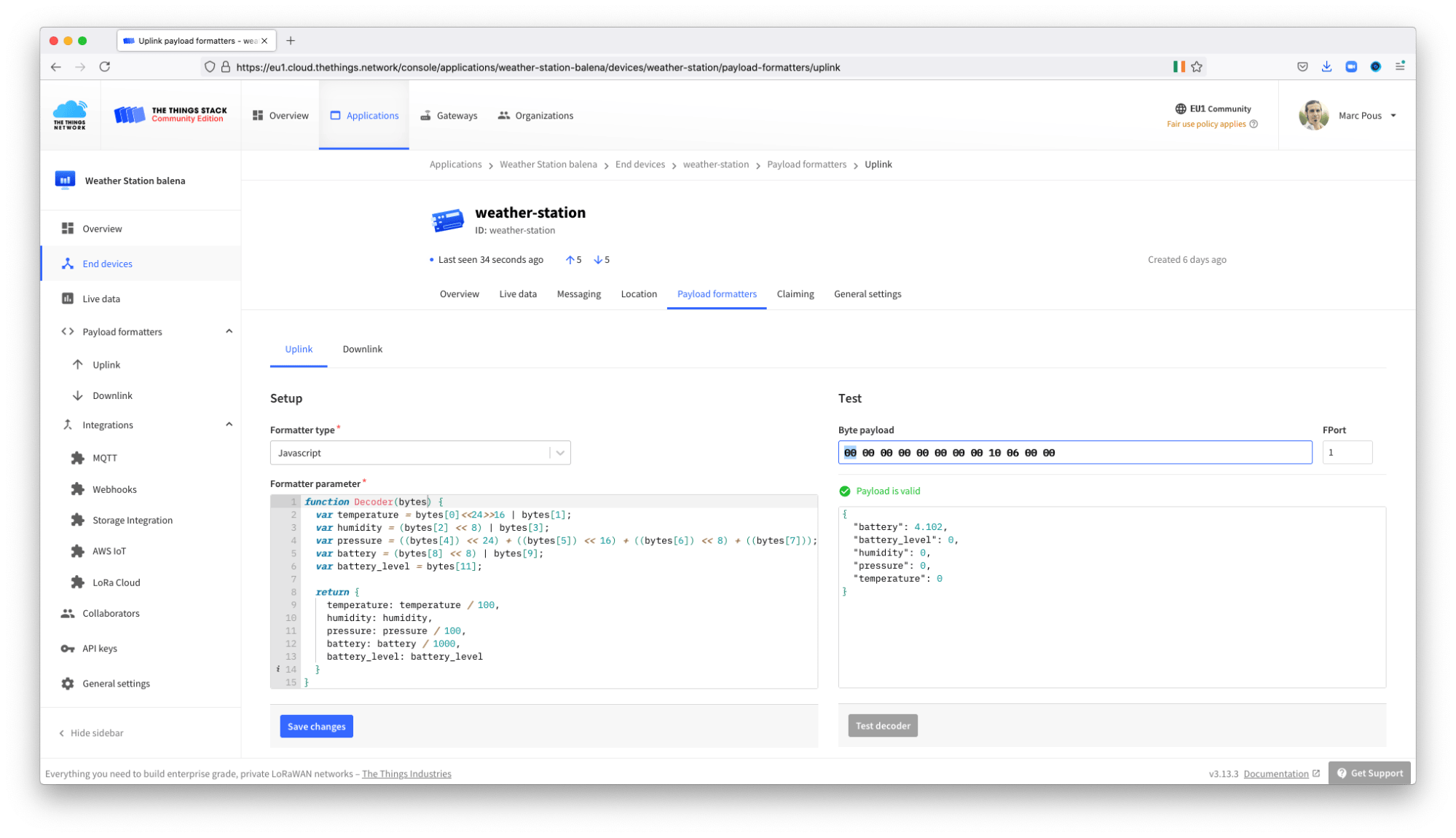 Set up the payload recorder