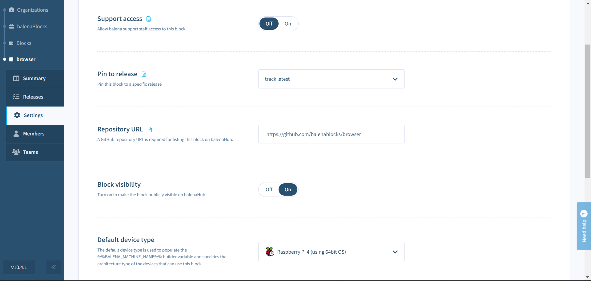 Change Block settings from the balenaCloud dashboard