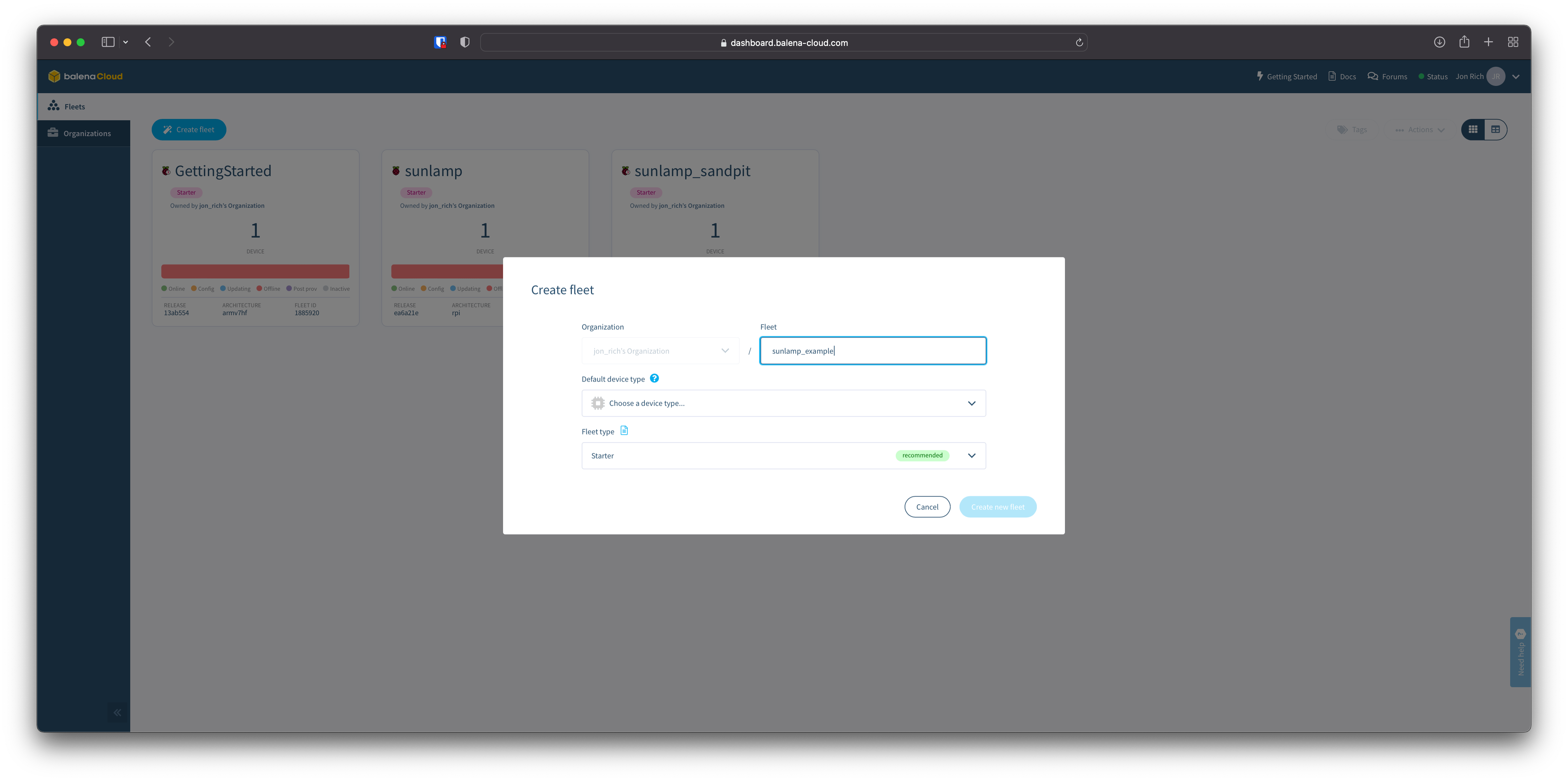 Create your fleet in balenaCloud