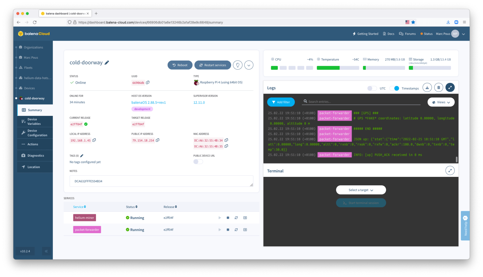 See your successfully created app on your device in the balenaCloud dashboard.