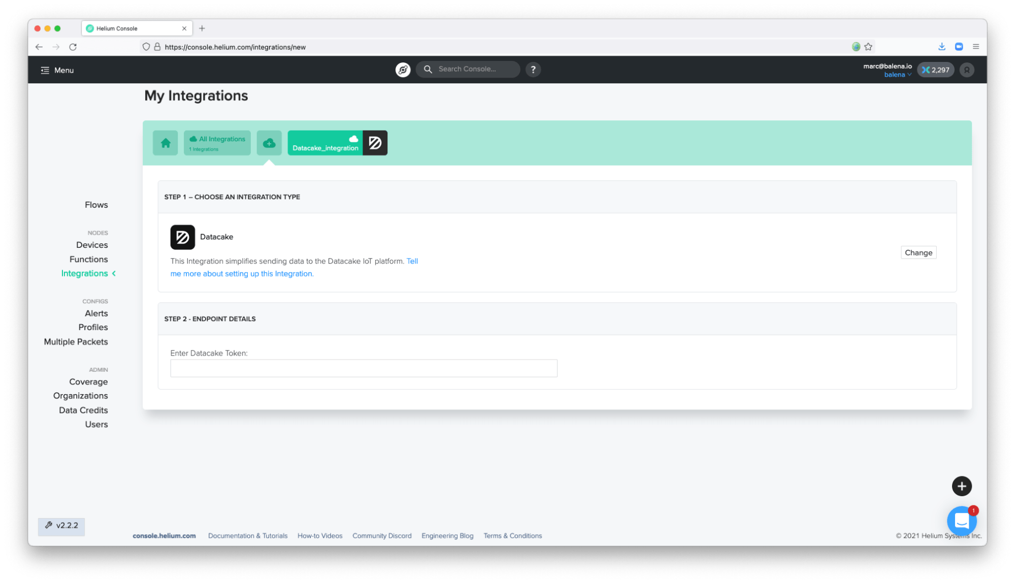 Set your new Datacake integration up on Helium