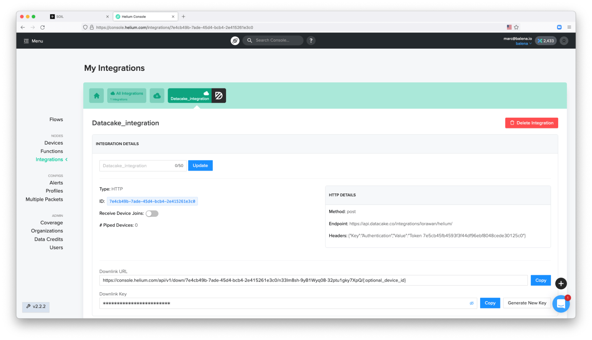 Here's what a fully set-up integration looks like on Helium