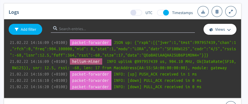 Check balenaCloud device log for service/container activity
