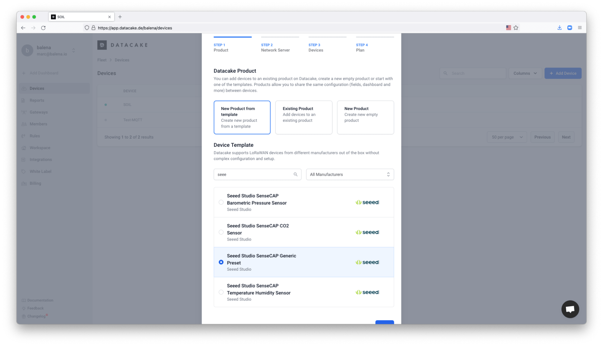 Add a device template to your Datacake setup