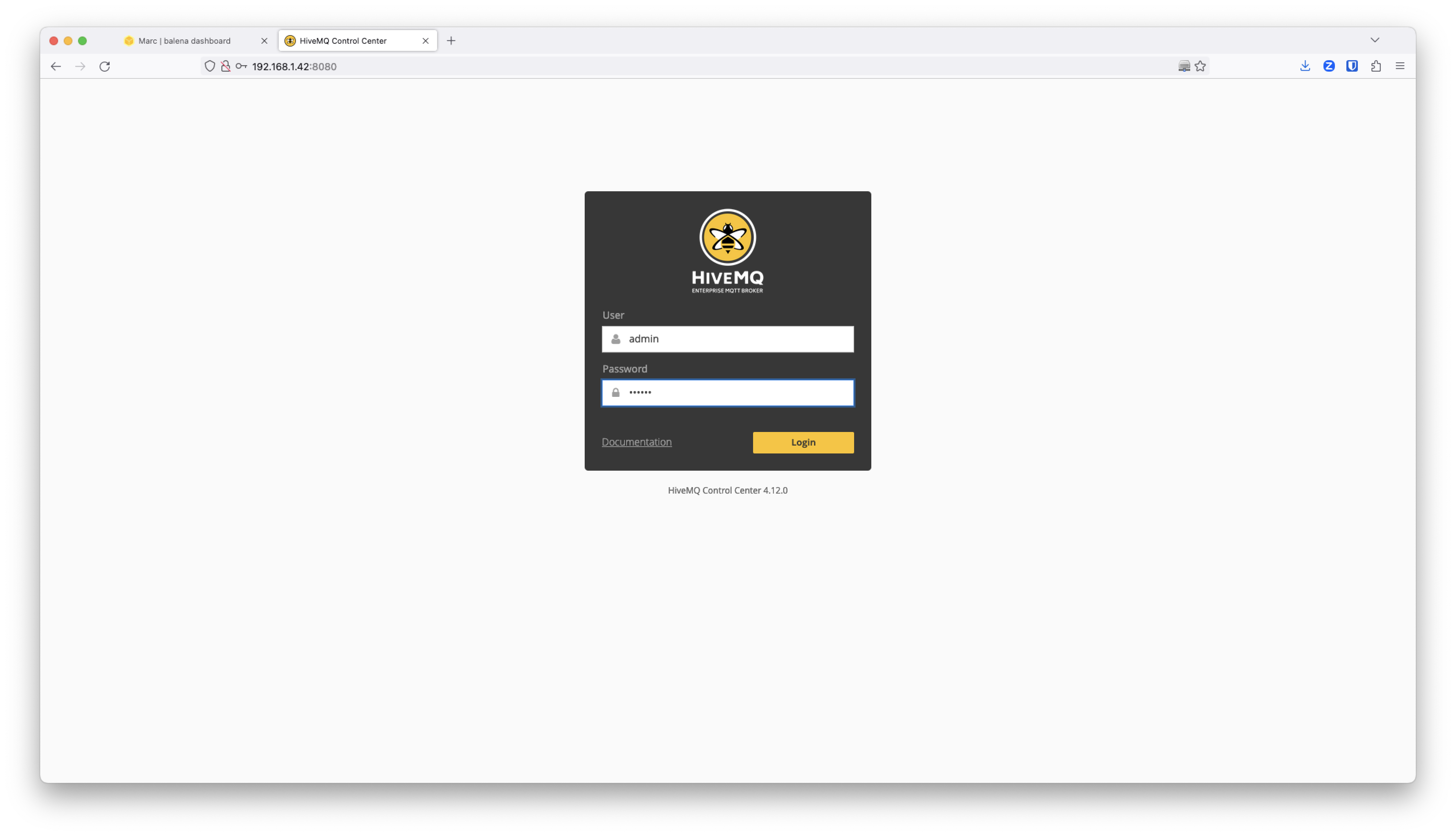 HiveMQ Control Center login page