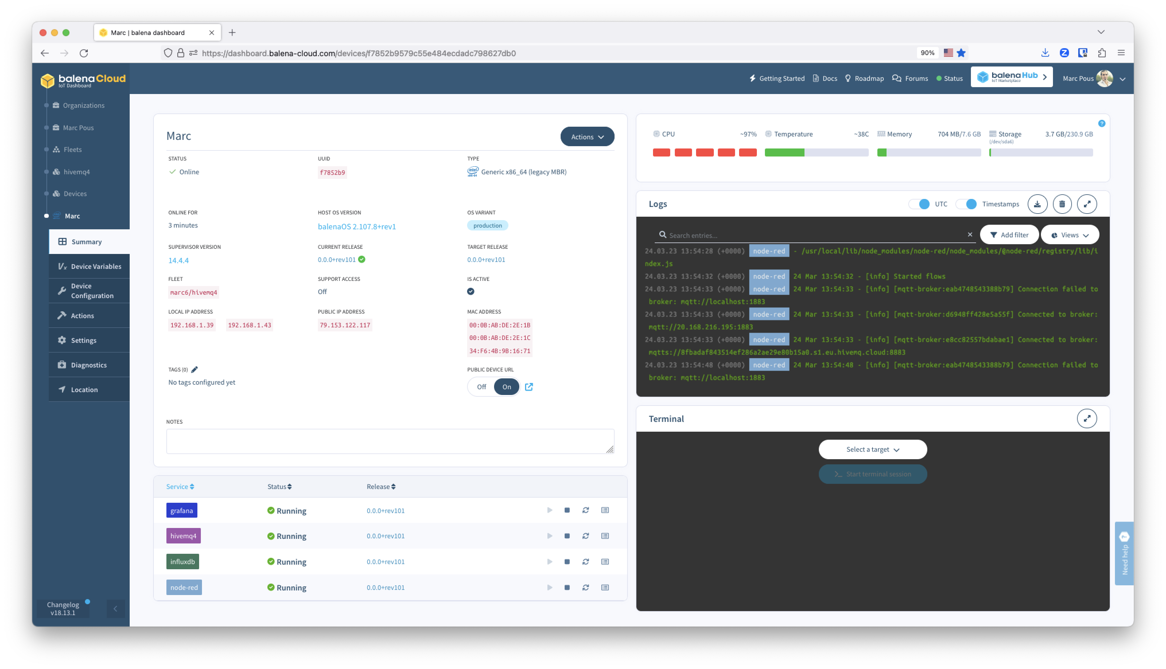 Device Summary balenaCloud