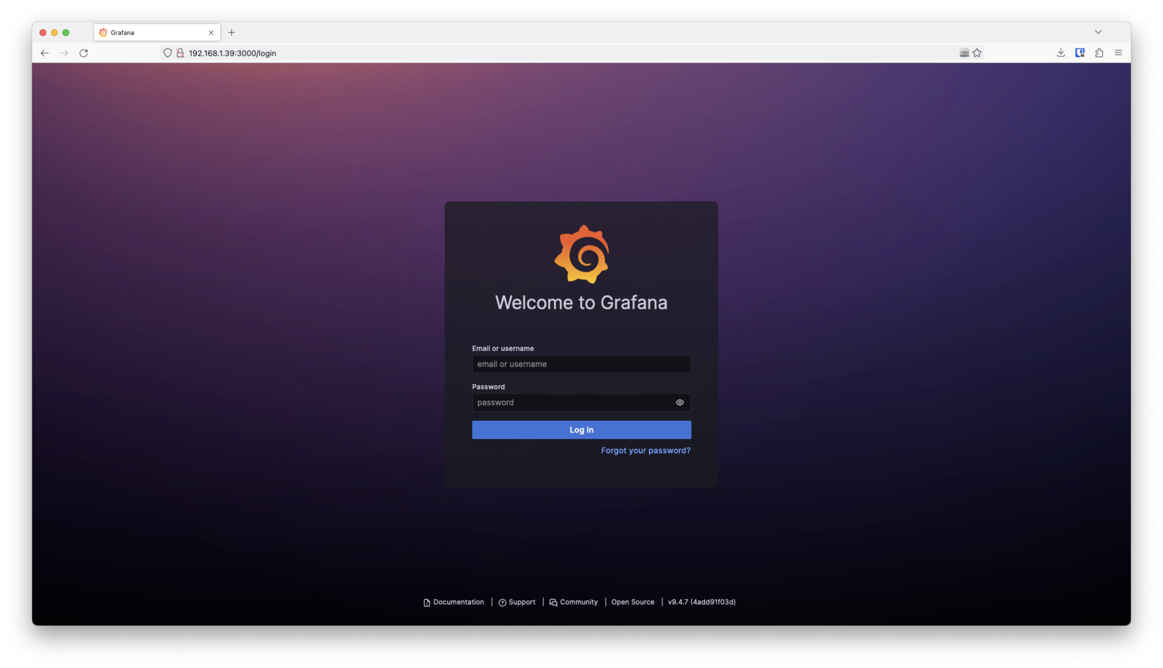 Grafana login page
