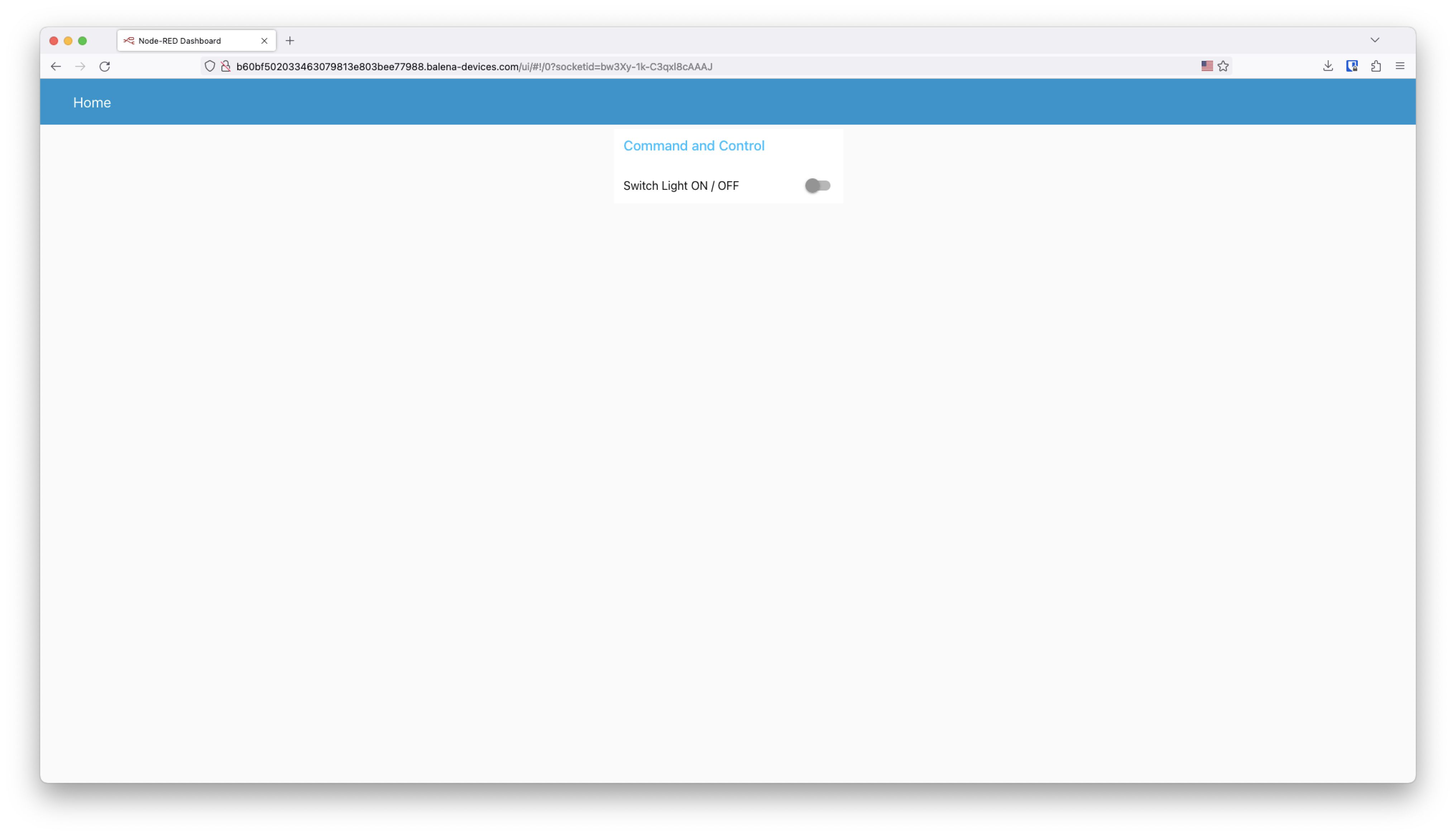 Simple nodeRED UI with a switch to send data to the Signal Light over OPC UA