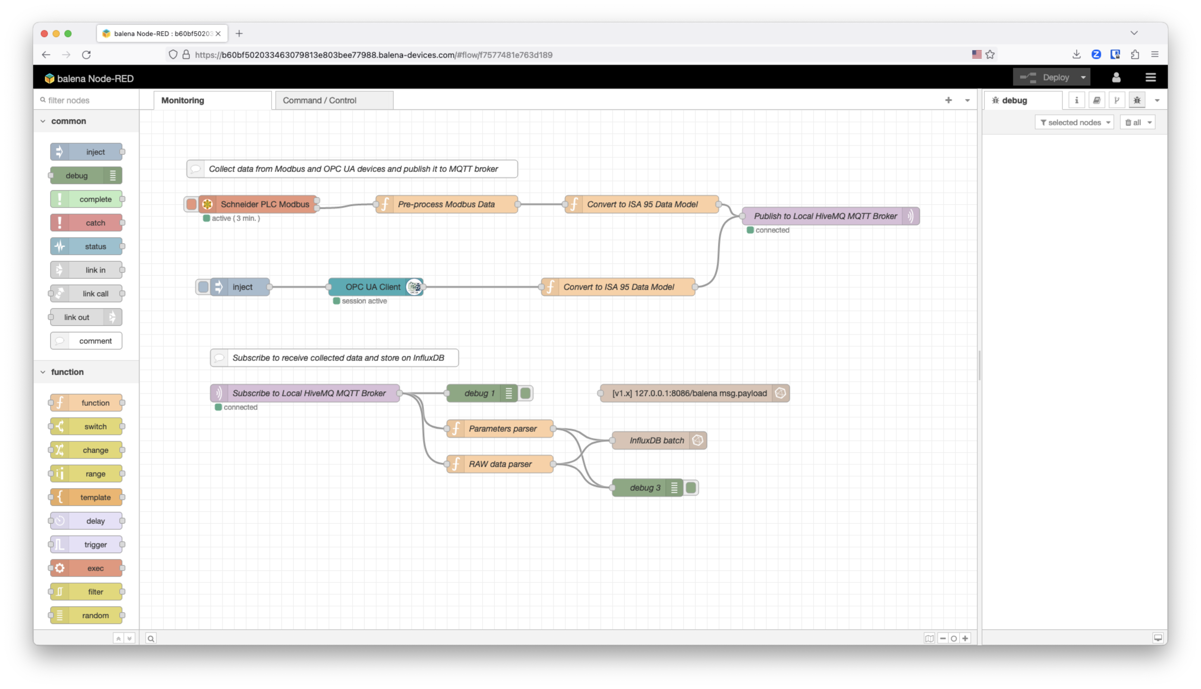 nodeRED application monitoring flow