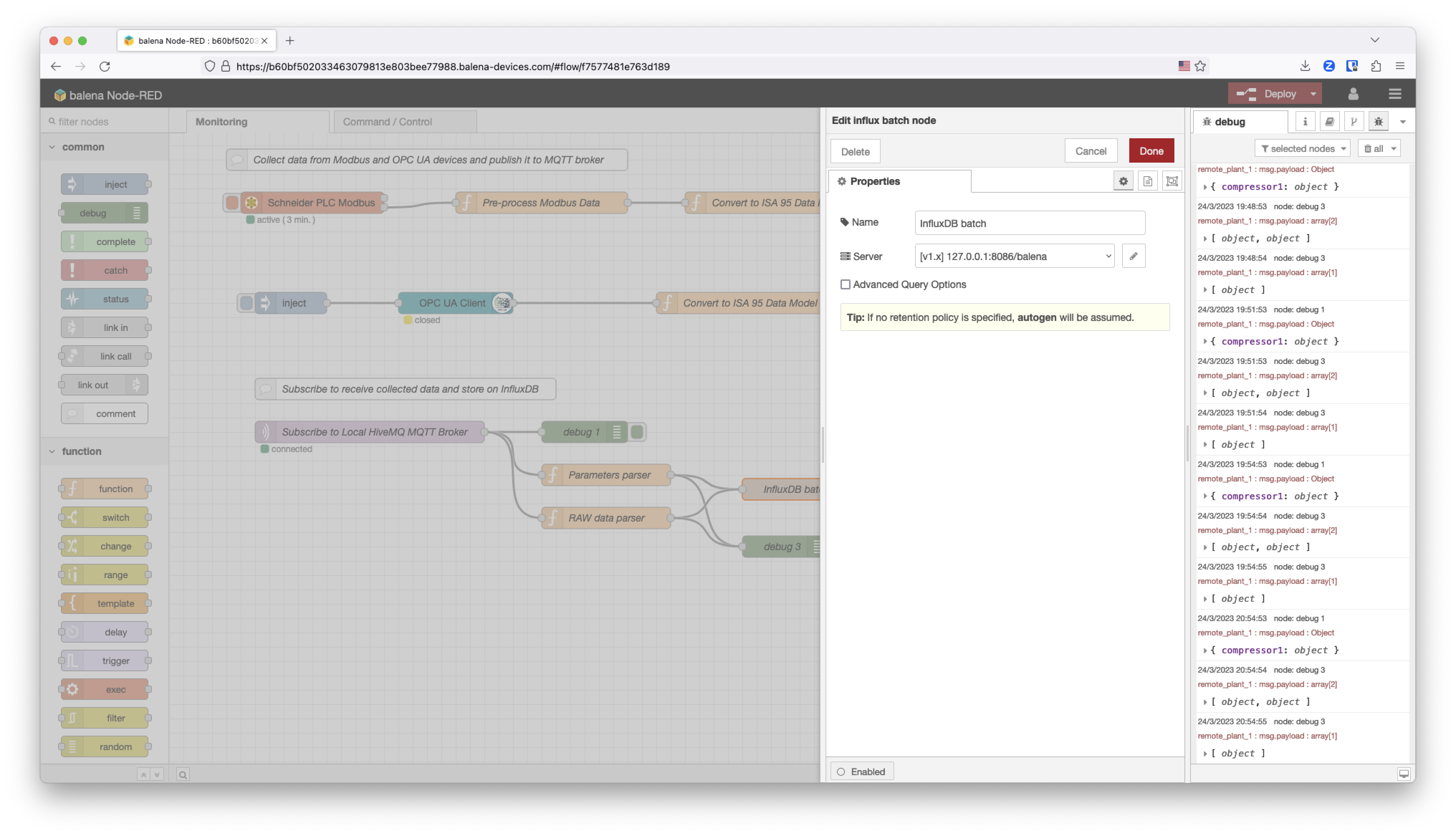nodeRED InfluxDB batch node