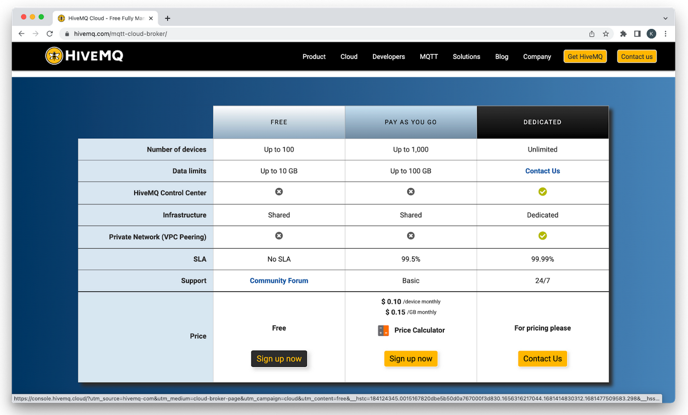 HiveMQ MQTT Cloud broker portal