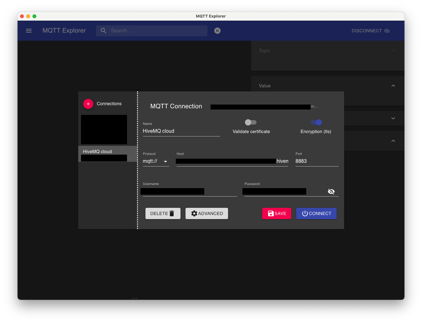 MQTT Explorer configuration details