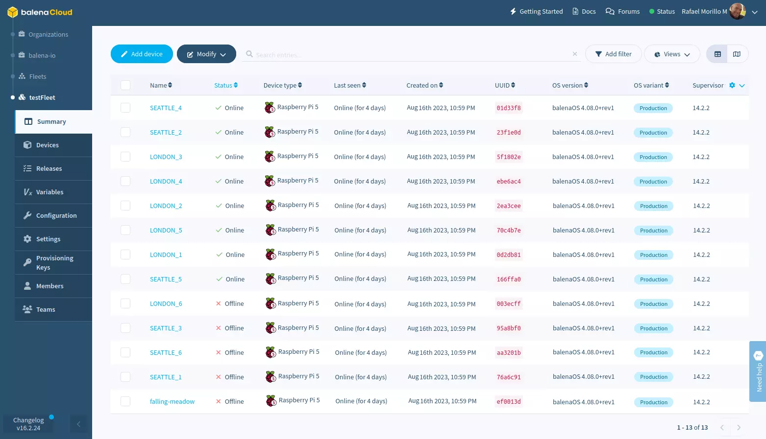 balenaCloud dashboard