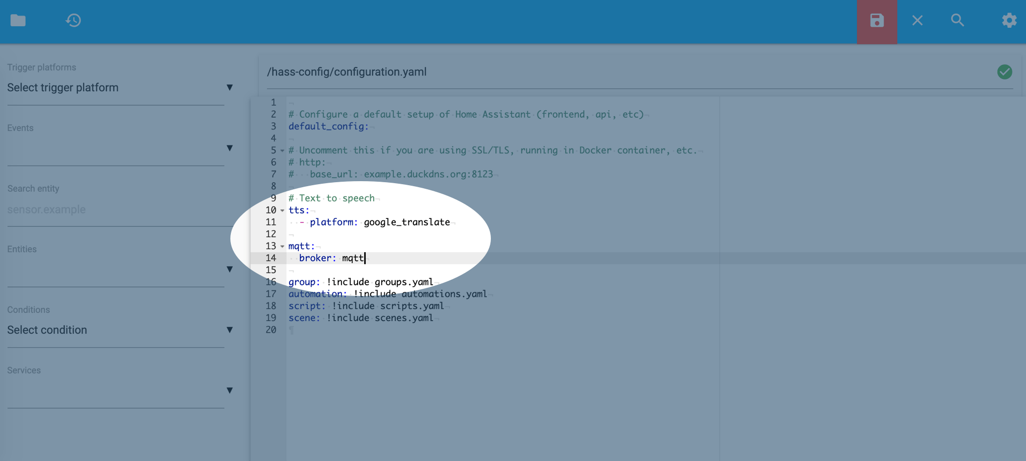 Here's an example of adding the mqtt configuration