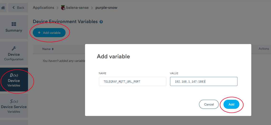 Adding a device variable to balenaSense