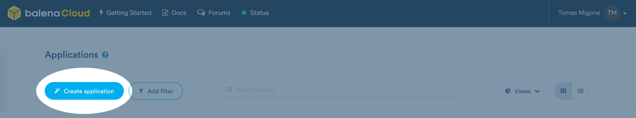 Create an application in balenaCloud