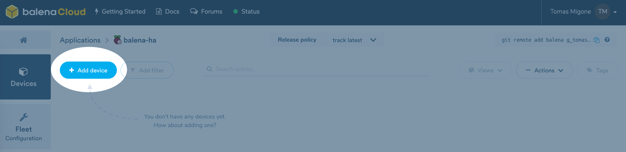 Add a device in balenaCloud