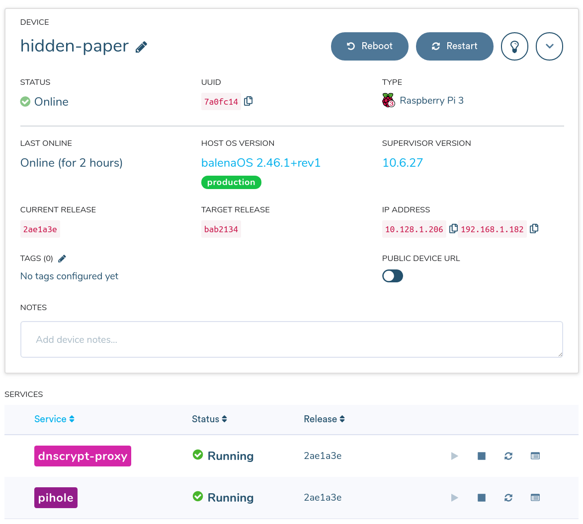 Here's an example of a device running two different services