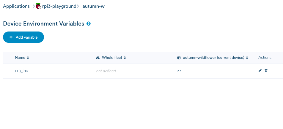 Here's where you can configure environment variables in balenaCloud.