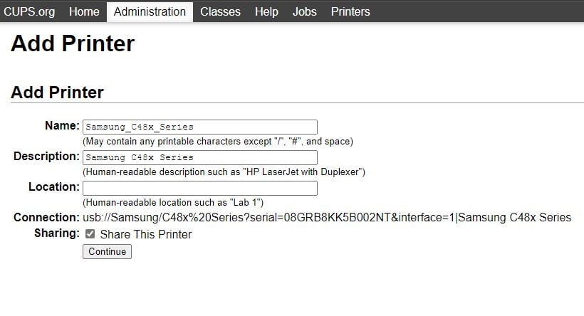 Adding a printer to CUPS