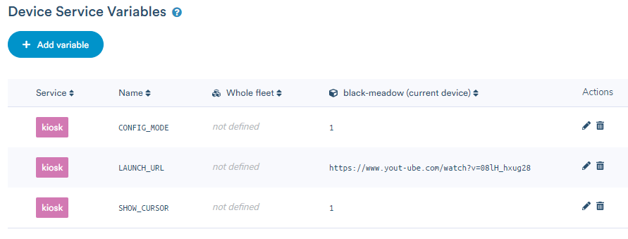 Configure device variables here