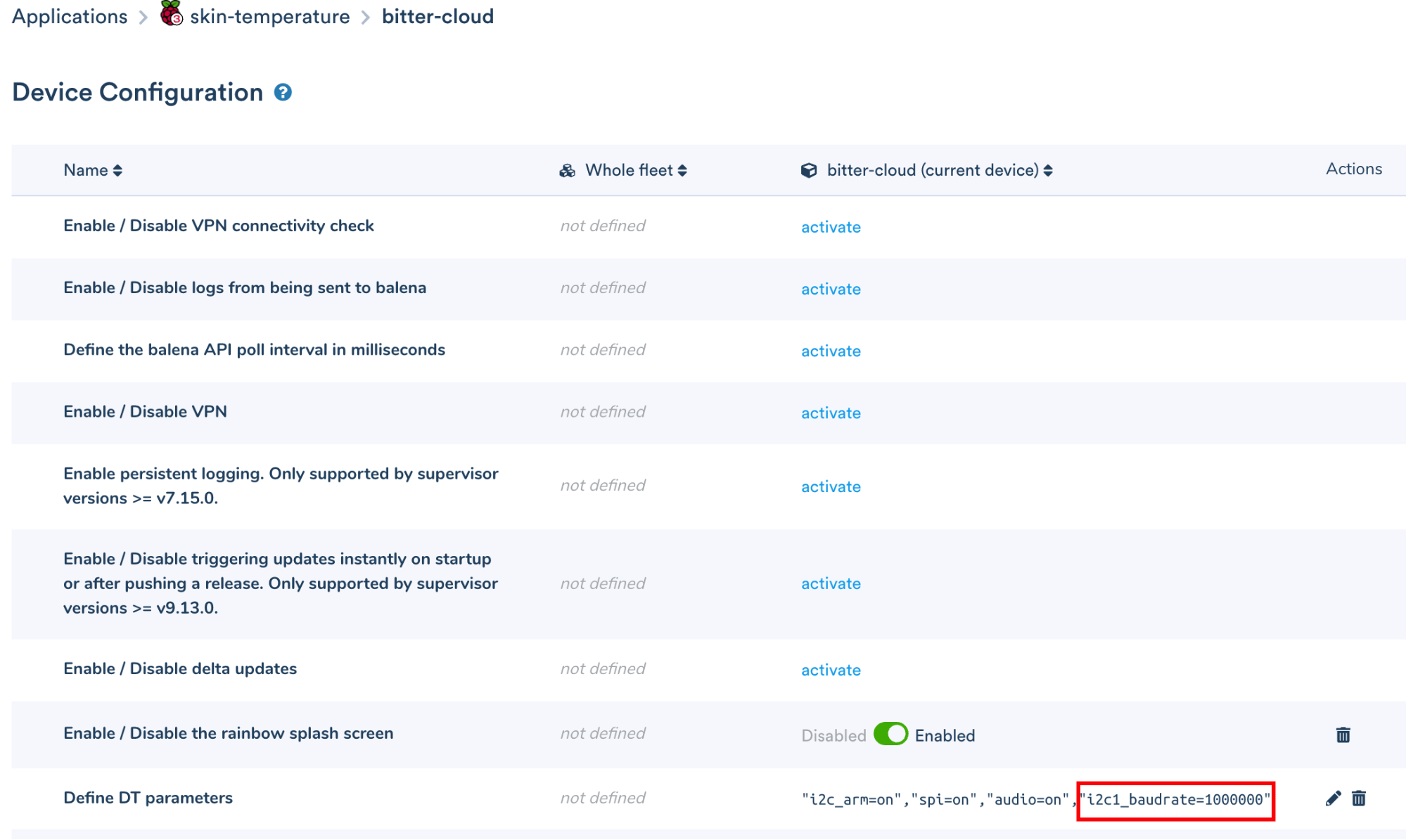 Device configuration variables