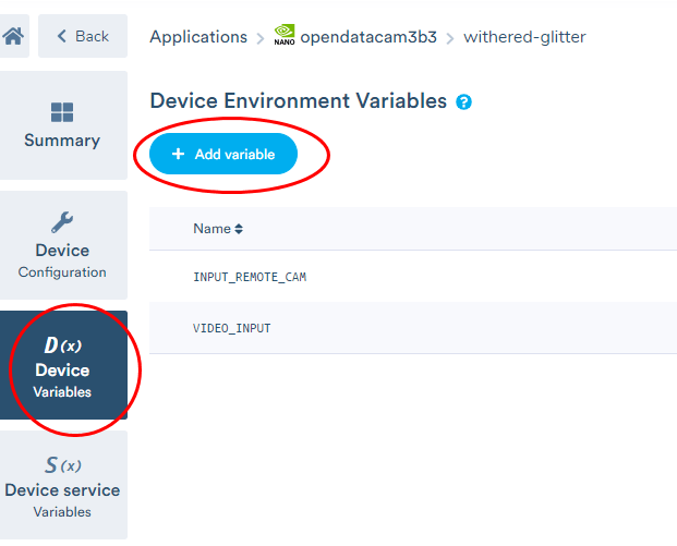 Change the application's device variables here