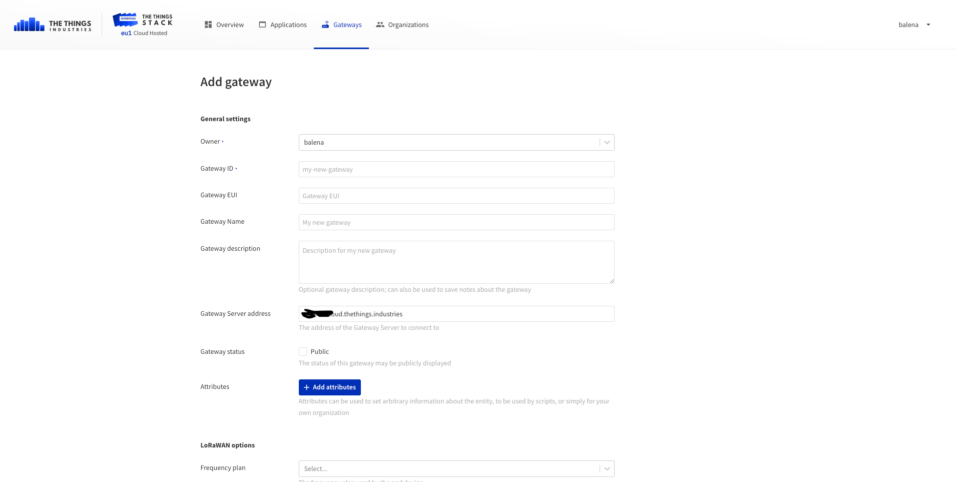 Add a gateway in the TTN console