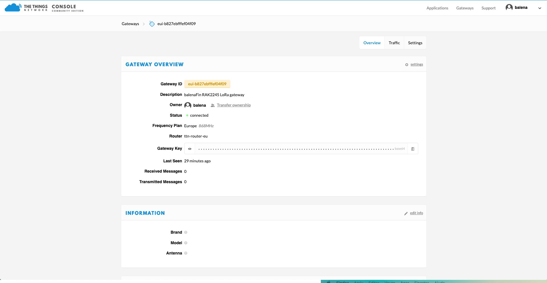 Continue with TTN gateway setup