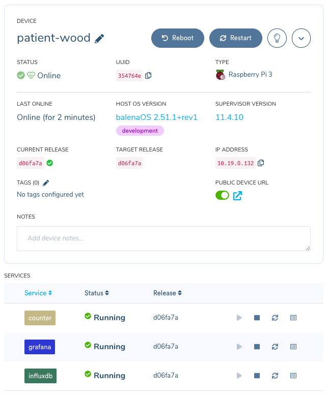 Device details within balenaCloud