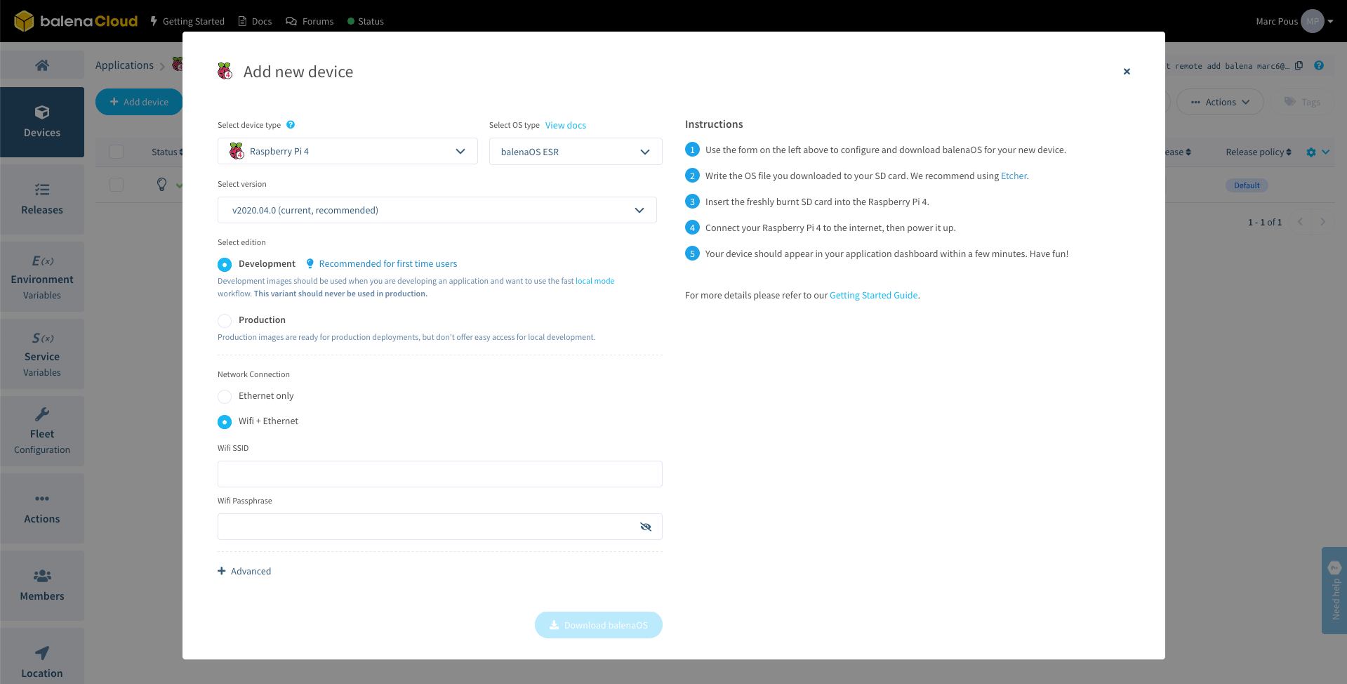 Add a device and give it wi-fi credentials if applicable