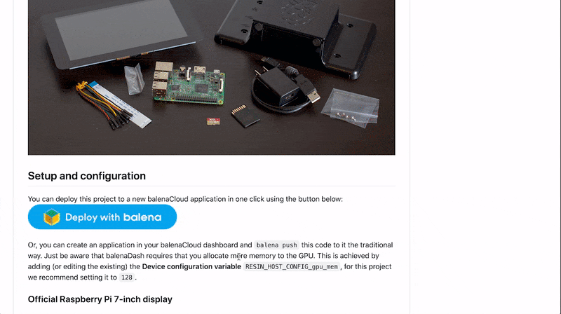 Using Deploy with balena preconfigures your application