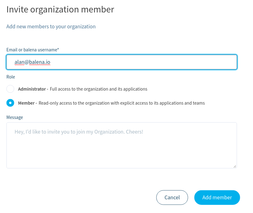 Invite a member to join your Organization