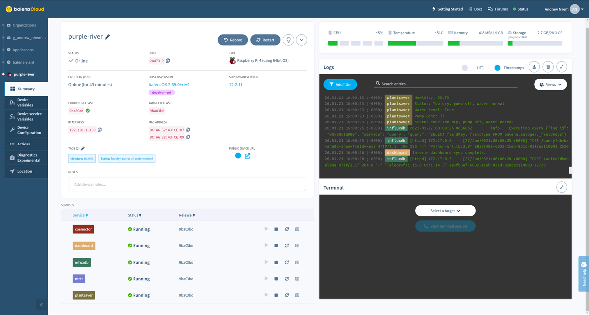 You'll see all the services available once your app pushes to device