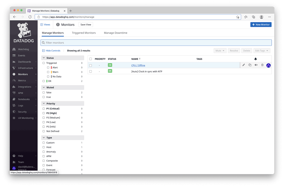 Setting up alerting in Datadog